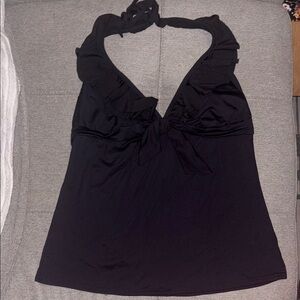Kenneth Cole Reaction: Black Bikini Tankini Top - Halter Ruffle & Bow Detail